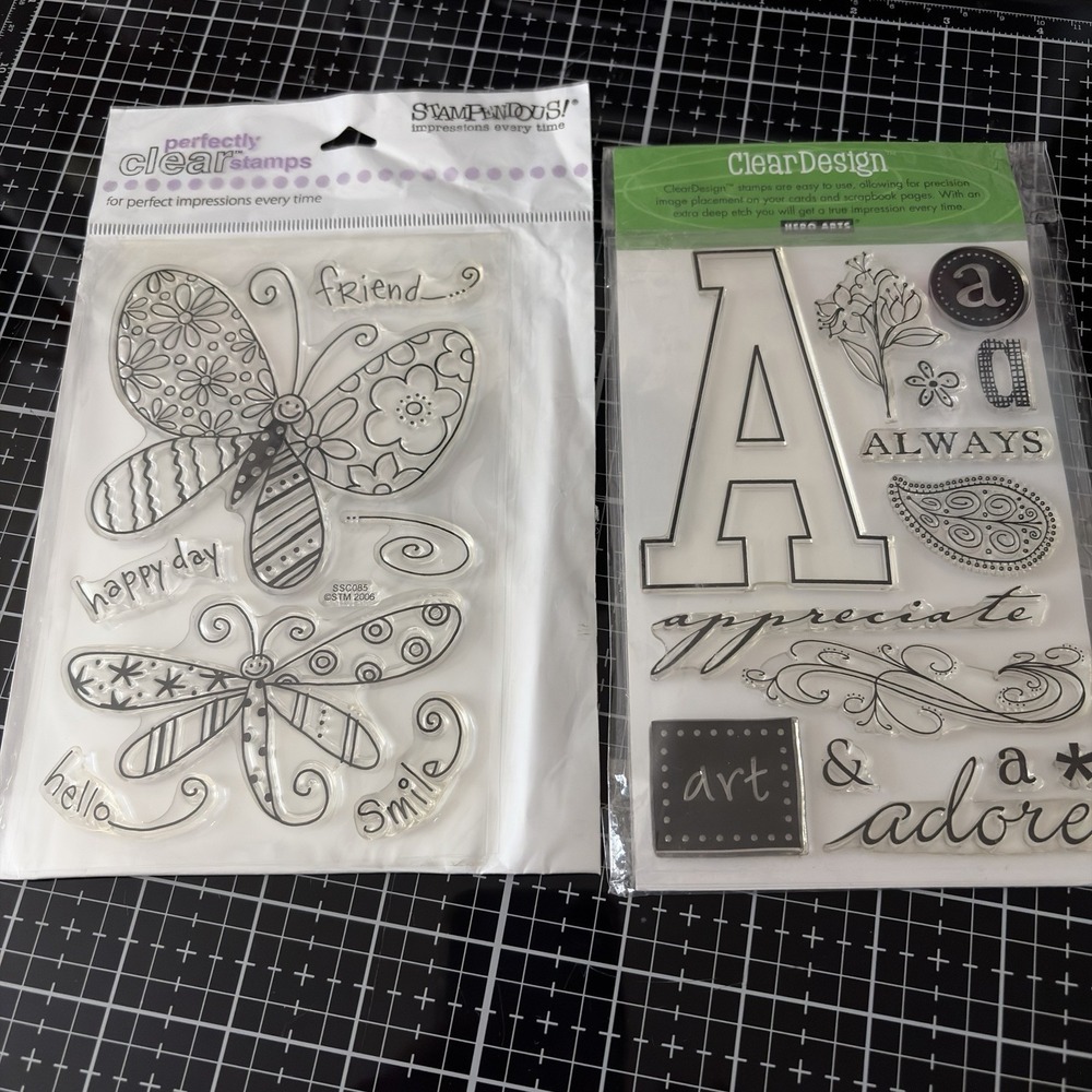 Hero Arts ClearDesign Stampendous Doodle Wings Clear Stamp Set Lot 2 Butterfly